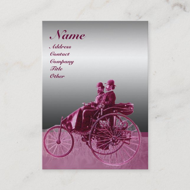 AUTO REPAIR AUTOMOTIVE MONOGRAM CHROME METAL red Business Card (Front)