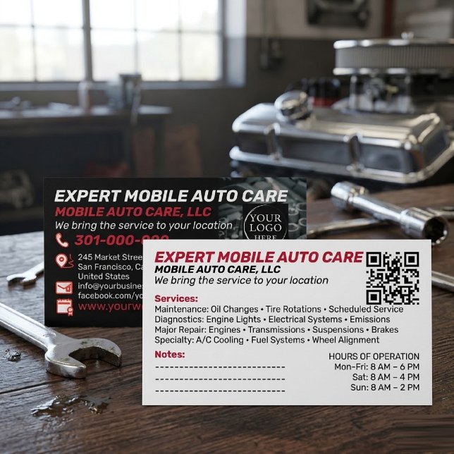 Auto Repair & Car AC Specialist Custom Logo QR Cod Business Card (Auto Repair & Car AC Specialist Custom Logo QR Code Business Card)