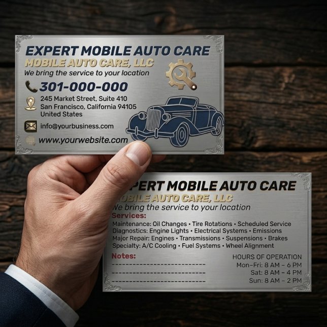 Auto Repair & Car AC Specialist Metal Aluminum  Bu Business Card (Creator Uploaded)