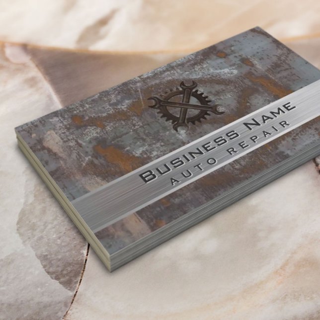 Auto Repair Car Dealer Rusty Metal Automotive Business Card (Creator Uploaded)