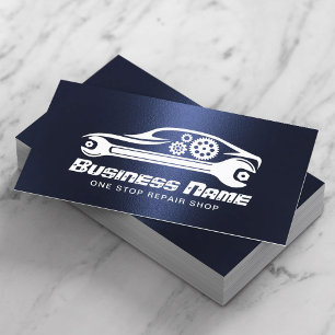 Auto Repair Car Gears & Wrench Navy Blue Mechanic Business Card