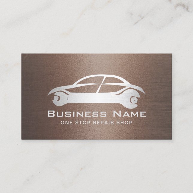 Auto Repair Car Logo Automotive Mechanic Bronze Business Card (Front)