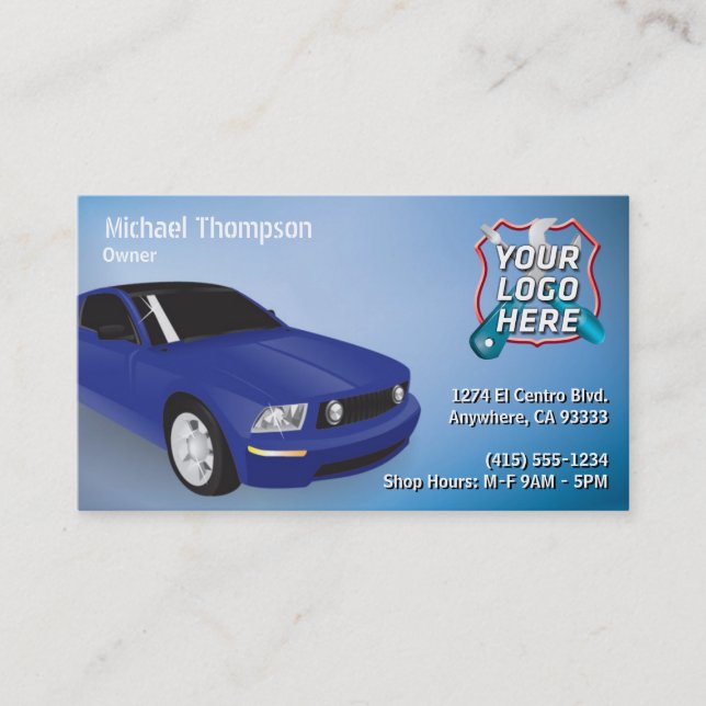 Auto Repair, Car Mechanic Business Card (Front)