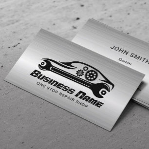 Auto Repair Car & Wrench Metal Automotive Mechanic Business Card