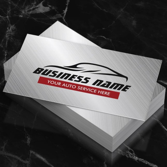 Auto Repair Cool Car Shape Metallic Automotive Business Card (Creator Uploaded)