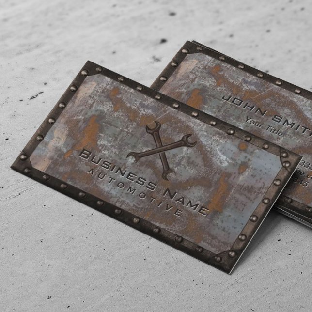 Auto Repair Grunge Rusty Metal Handyman Business Card (Creator Uploaded)