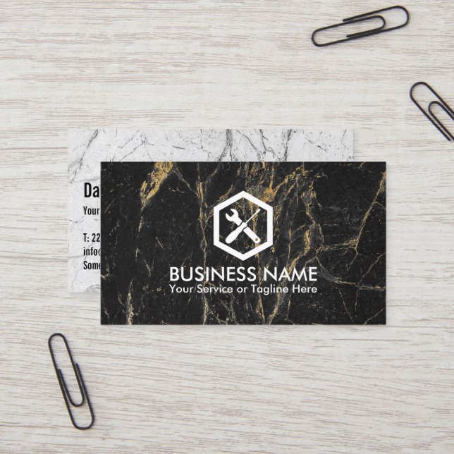 Auto Repair Handyman Automotive Modern Marble Business Card (Front/Back In Situ)