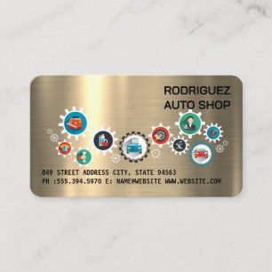 Auto Repair Logo   Car Icons   Metallic Style Business Card
