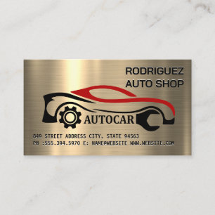 Auto Repair Logo   Gold Metallic Background Business Card