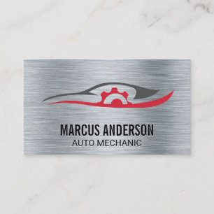 Auto Repair Logo Metallic Brushed Background Business Card