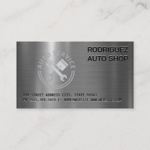 Auto Repair Logo Metallic Wrench Pistons Business Card