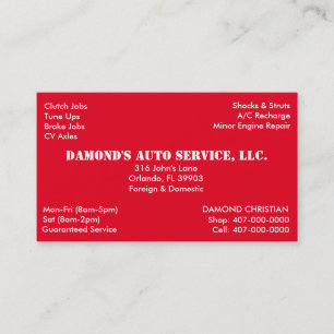 Auto Repair Mechanic Business Card