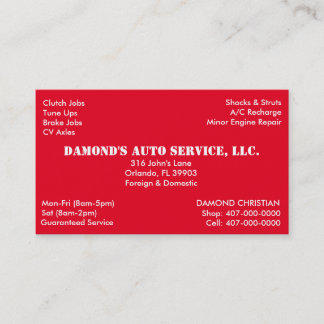 Auto Repair Mechanic Business Card