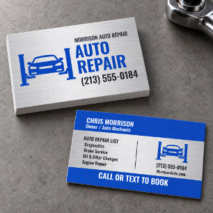 Auto Repair Mechanic Silver Blue Car Lift Business Card