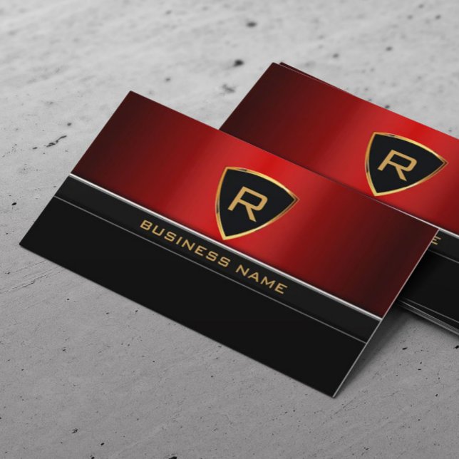 Auto Repair Royal Gold Shield Red Metal Business Card (Creator Uploaded)