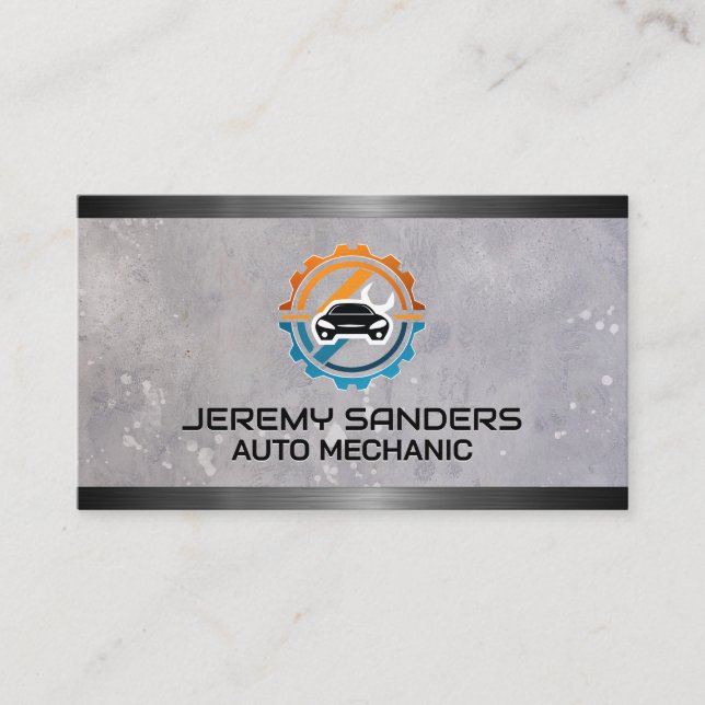 Auto Repair Service Logo | Mechanic Tech Business Card (Front)
