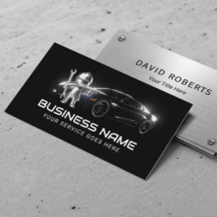 Auto Repair Service Modern Metal Mechanic Business Card