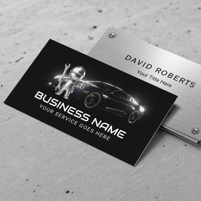 Auto Repair Service Modern Metal Mechanic Business Card (Creator Uploaded)