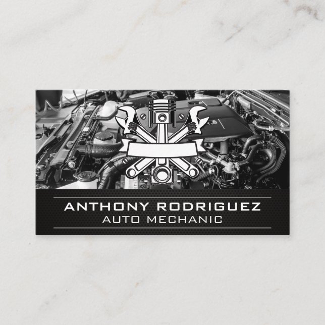 Auto Repair Technician Logo | Engine Bay Business Card (Front)