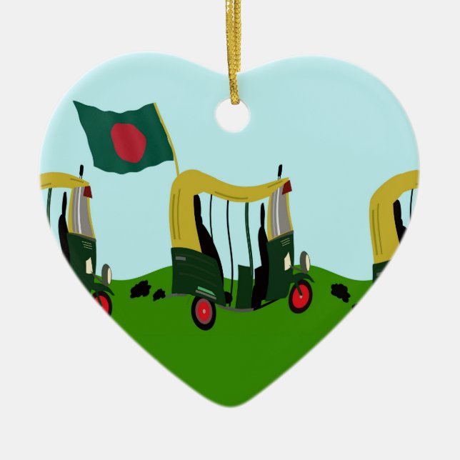 Auto Rickshaws in Bangladesh Ceramic Tree Decoration (Front)