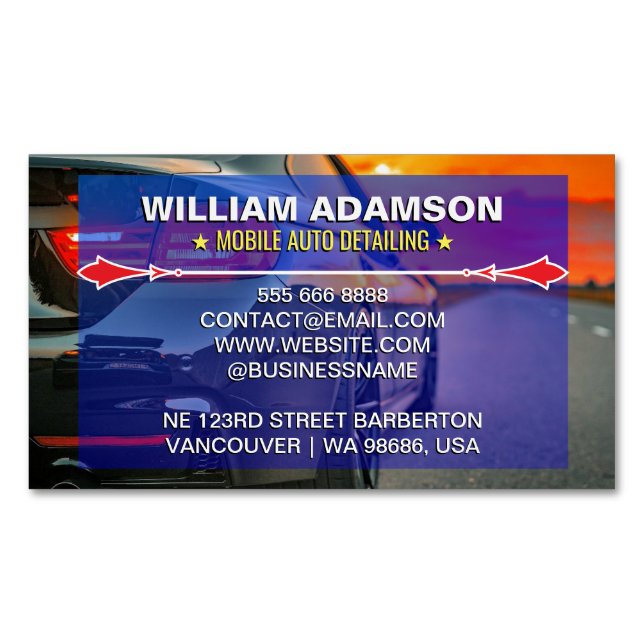 Auto Sales, Auto Repair, Mobile Car Detailing  Magnetic Business Card (Front)