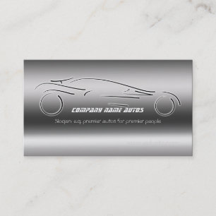 Auto Sales, Luxury Silver Sportscar, steel-effect Business Card