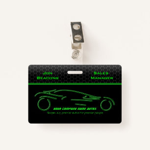 Auto Sales, Metallic-look, Green line Sportscar ID Badge