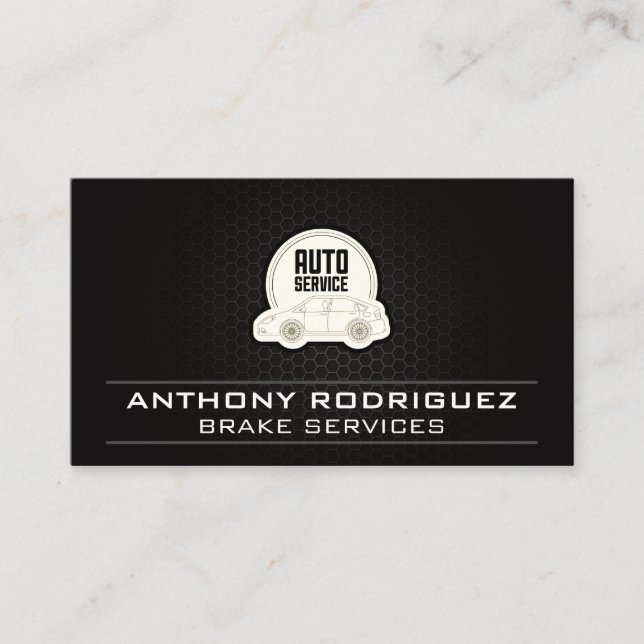 Auto Service Car Icon | Carbon Geometric Business Card (Front)
