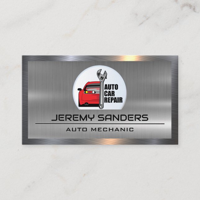 Auto Service Icons | Metal Industrial Background Business Card (Front)