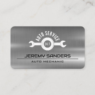 Auto Service Wrench Logo    Metal Industrial Business Card