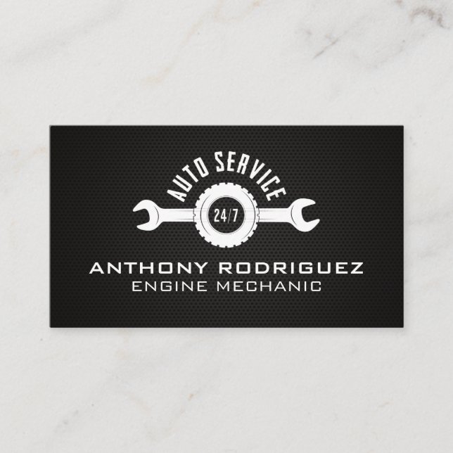 Auto Service Wrenches Logo | Carbon Fibre Business Card (Front)