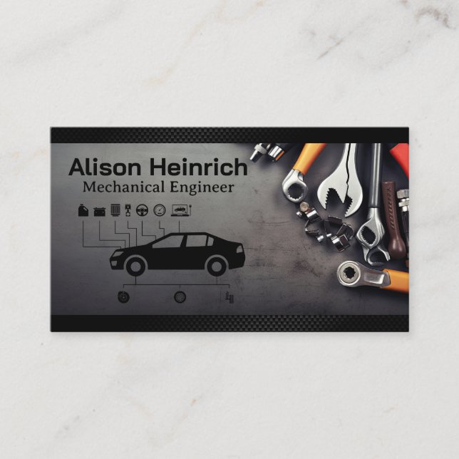 Auto Services Diagram | Mechanic Hand Tools Business Card (Front)