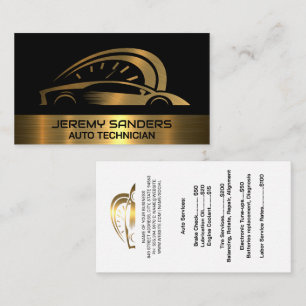 Auto Services Gold Metallic Sports Car Business Card