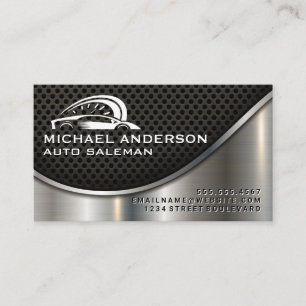 Auto Sports Car Logo   Industrial Metallic Business Card