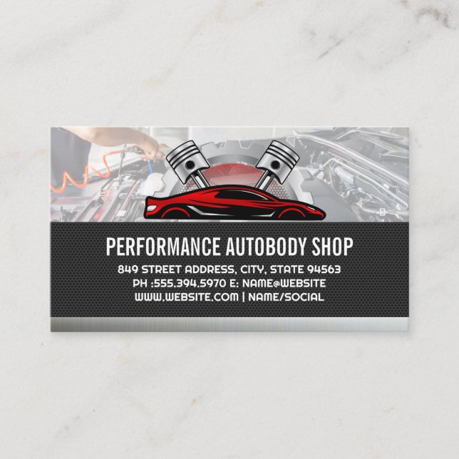 Auto Sports Car Pistons | Mechanic Services  Business Card (Front)