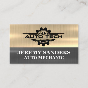 Auto Tech Automotive Logo Metallic Business Card