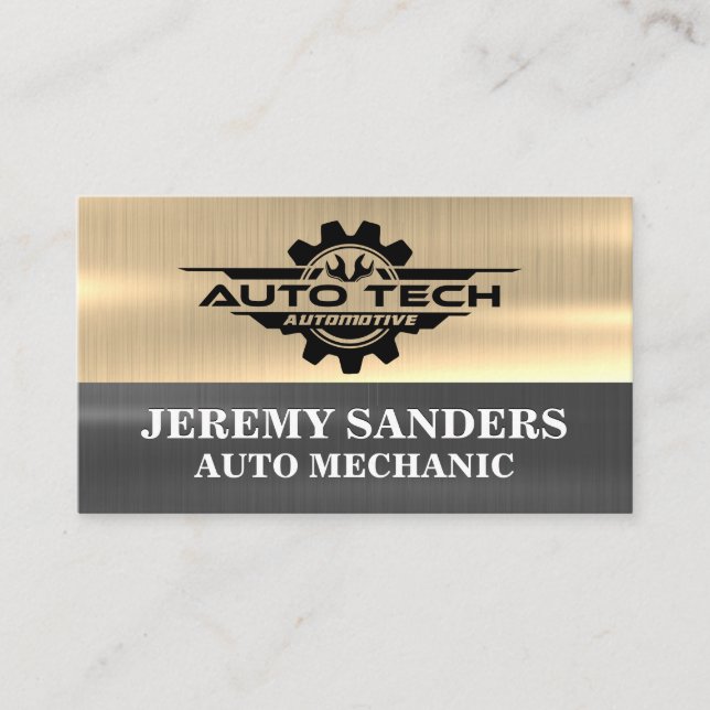 Auto Tech Automotive Logo | Metallic Business Card (Front)