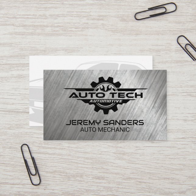 Auto Tech Automotive Logo | Wrenches Business Card (Front/Back In Situ)