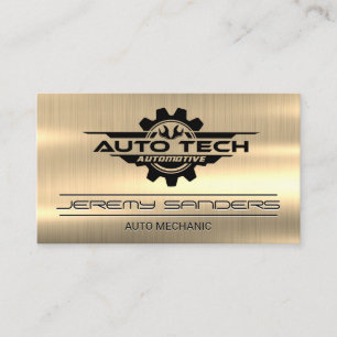 Auto Tech Wrenches Logo   Gold Metal  Business Card