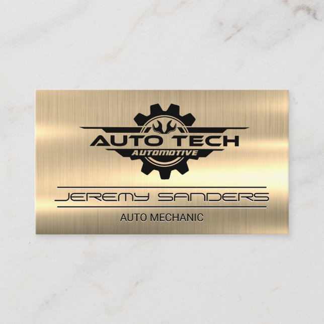 Auto Tech Wrenches Logo | Gold Metal  Business Card (Front)
