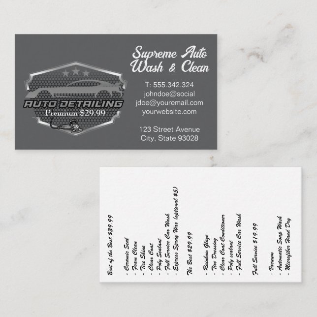 Auto Wash Detailing | Cleaning Service Business Card (Front/Back)