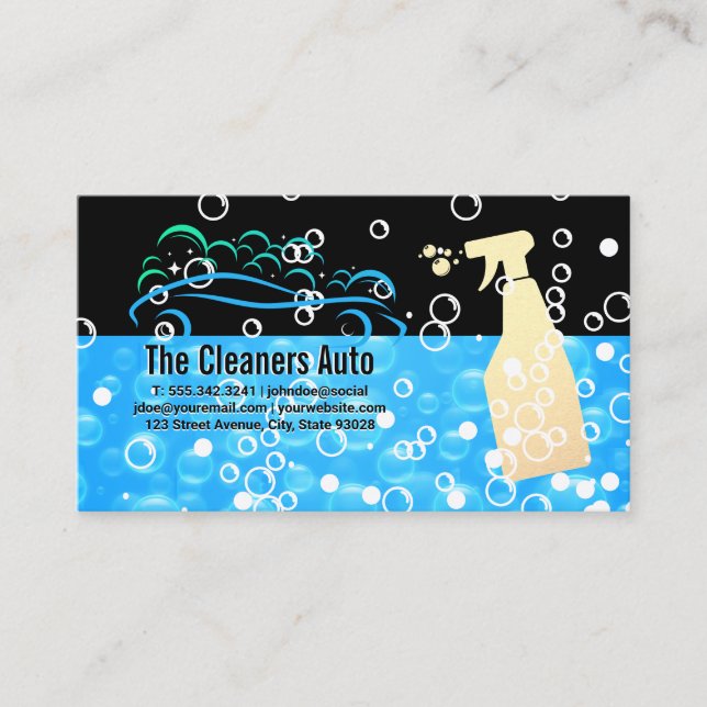 Auto Wash Logo | Soap Bubbles Blue Business Card (Front)