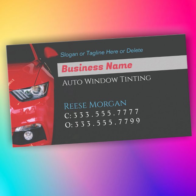 Auto Window Tinting, Red Sports Car, QR Code, Vs 2 Business Card (Creator Uploaded)