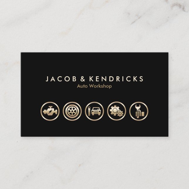 Auto Workshop Gold Icons BusinessCard Business Card (Front)