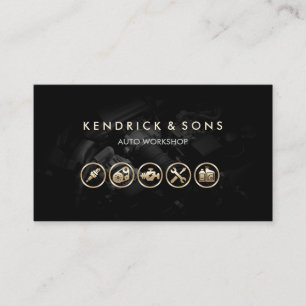 Auto Workshop Mechanic Car Repair Gold Icons Business Card
