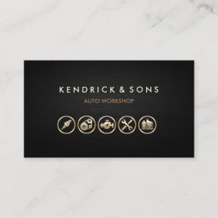 Auto Workshop Mechanic Car Repair Gold Icons Business Card