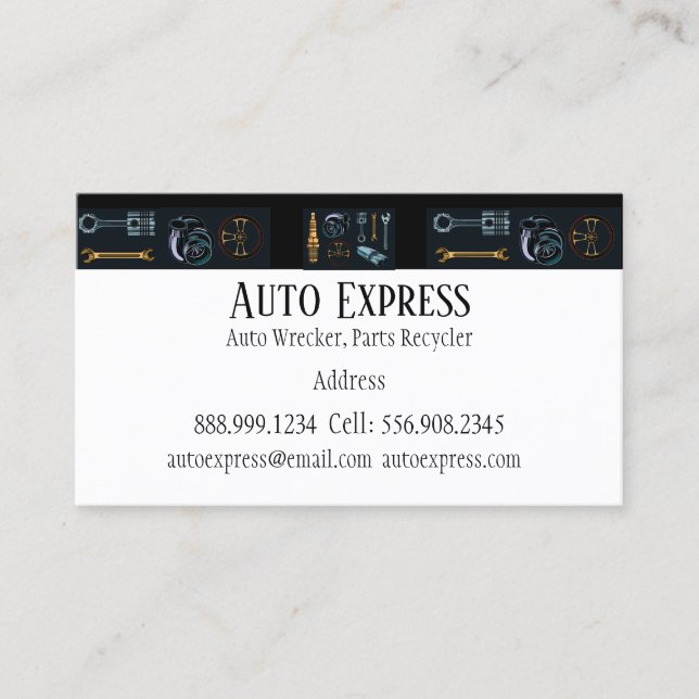 Auto Wrecker, Parts Recycler Black Classic Custom Business Card (Front)