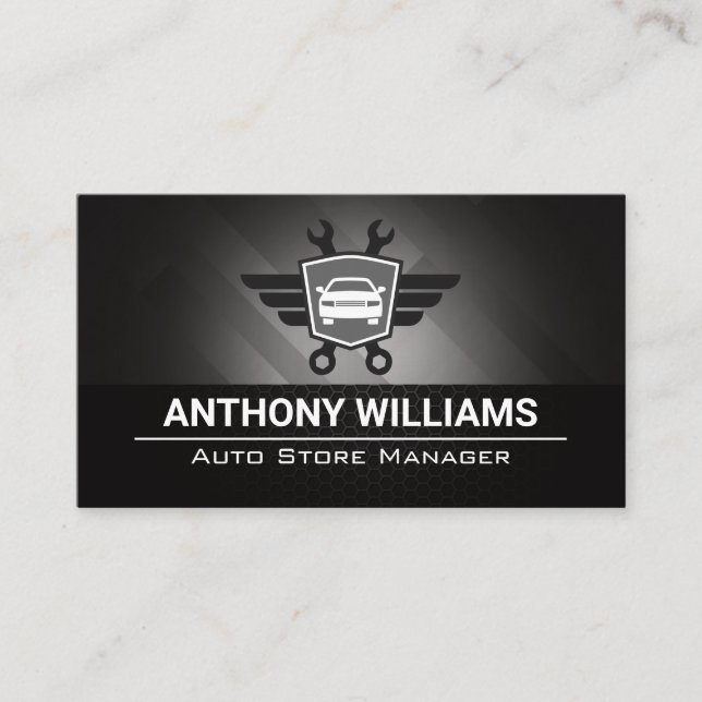 Auto Wrenches Logo | Metallic Carbon Fibre  Business Card (Front)