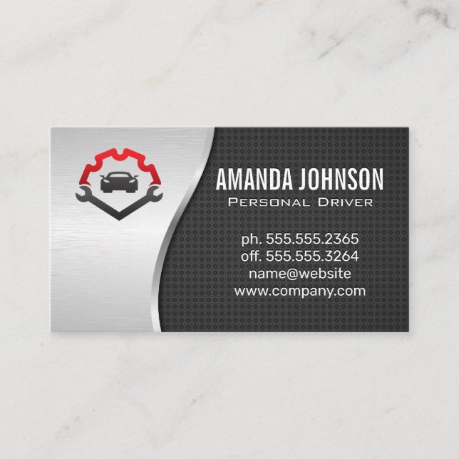Auto Wrenches Mechanic Logo | Metallic Business Card (Front)