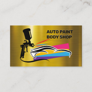 Autobody Paint Shop Logo   Gold Metallic Business Card